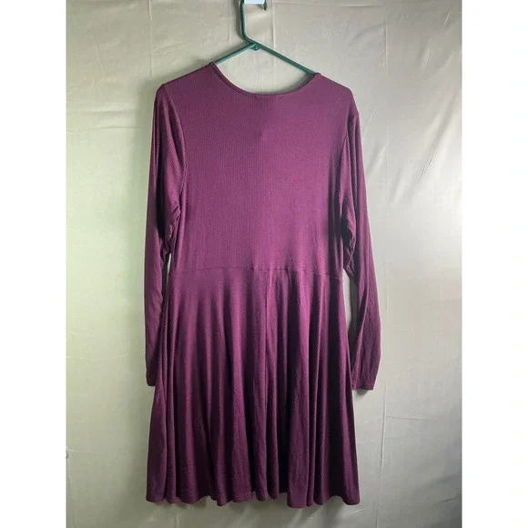 Forever21 Knit Dress 1X Wine Purple Ribbed Long Sleeve Button Down Fit Flare - Picture 5 of 7